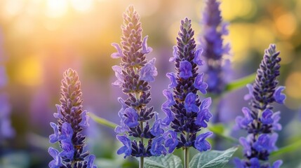 Obraz premium Sunset Lavender Field Closeup, Blooming, Summer