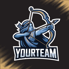 Queen Archer With Bow Arrows Mascot Team Esports Logo Vector Illustration