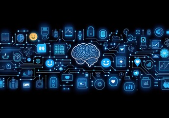 Fototapeta premium A computer screen with a brain and many other icons