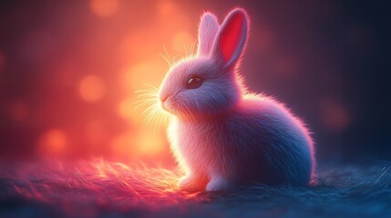 Adorable fluffy bunny rabbit sunset scene.
