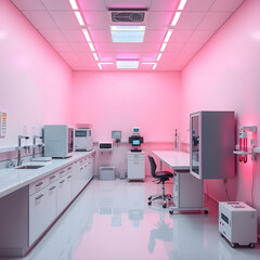 neon laboratory interior, 3d render	
