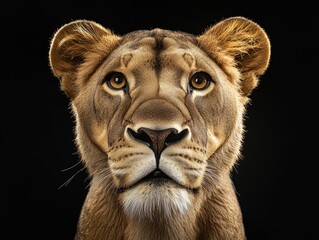 Fototapeta premium Lion's Face Close Up Black Background,