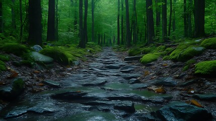 Obraz premium Forest stream path after rain.