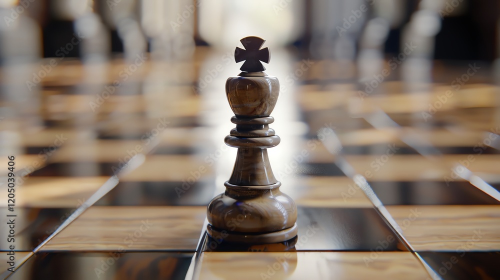 Aufkleber 3d rendering of a chess king in the center of a chessboard. the focus is on the king and the backgro