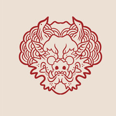 Dragon head front view logo. Simple shaped dragon stamp.