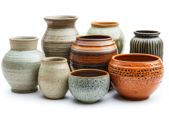 Clay pots and vases showing traditional pottery techniques