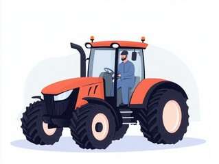 Obraz premium Stylish Farmer Operating Modern Tractor on White Background with Clear Lines and Soft Color Palette Ideal for Agricultural and Farming Themes