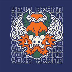 Dragon head front view logo. Simple shaped dragon stamp.