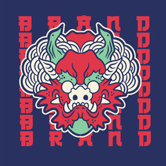 Dragon head front view logo. Simple shaped dragon stamp.