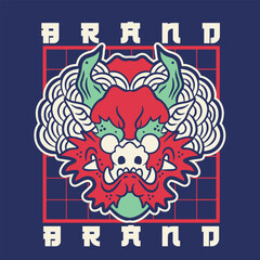 Dragon head front view logo. Simple shaped dragon stamp.