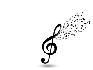 音符の粒子ピースが浮かぶ音楽テーマの背景