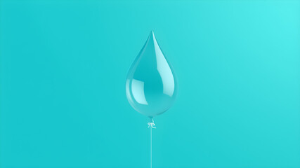 Minimal balloon 3D image of a clean and modern design featuring a large, realistic water droplet with a smooth, glossy texture. Generative AI