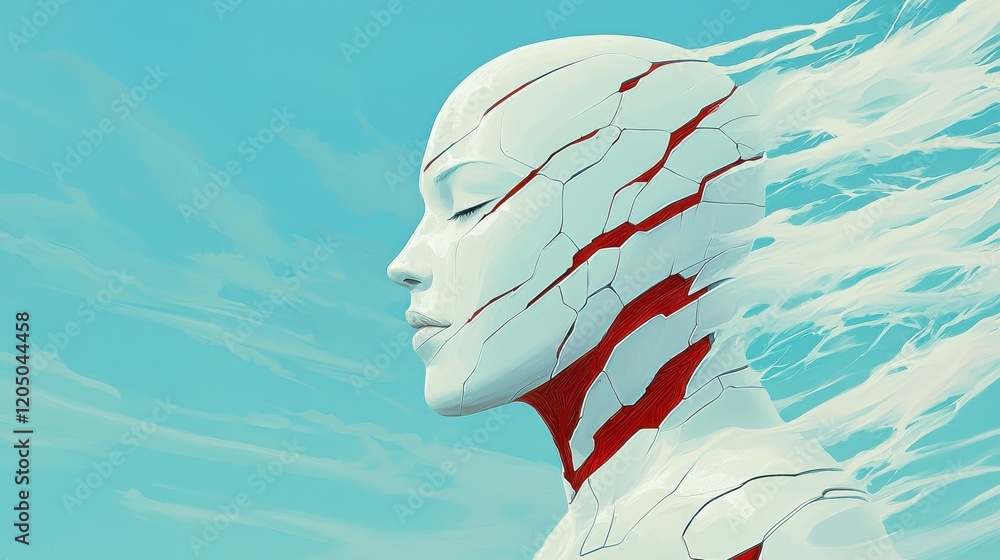 Poster exploring the concept of identity through abstract automation art digital space futuristic viewpoint