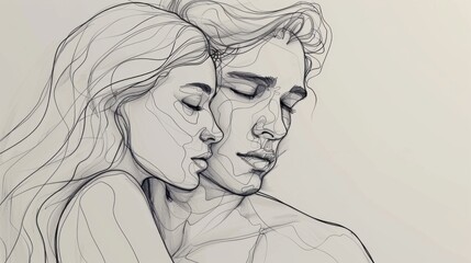 Fototapeta premium Intimate artistic line drawing of lovers, captured in soft and fluid strokes.