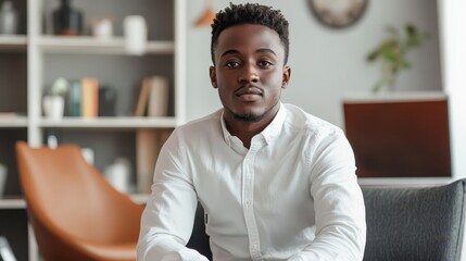 Obraz premium Young entrepreneur dressed in business casual clothing, preparing for a meeting with investors in a relaxed office.