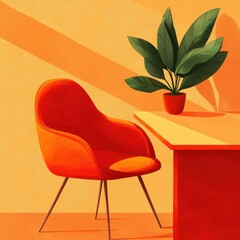 Fototapeta premium Dynamic home office decor illustrations featuring modern workspace design and vibrant color palette