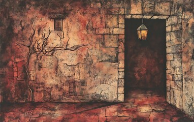 The Mysterious Enchanted Castle Archway at Night with Moody Dramatic Atmospheric Lighting and Fog