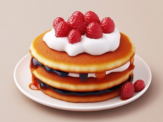 Pancakes with Whipped Cream and Raspberries