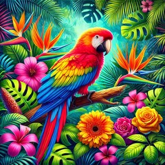 Fototapeta premium Exotic Parrot in Lush Jungle