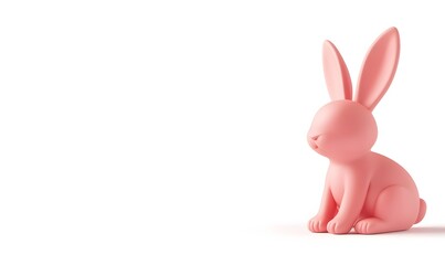 Obraz premium Pink bunny sits on white, space for text, Easter