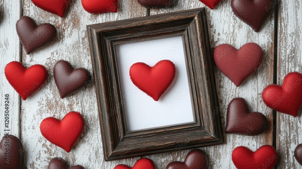Poster a frame with a red heart in the center surrounded by many red hearts