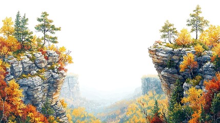 Autumnal Cliffscape A Serene Watercolor Landscape.