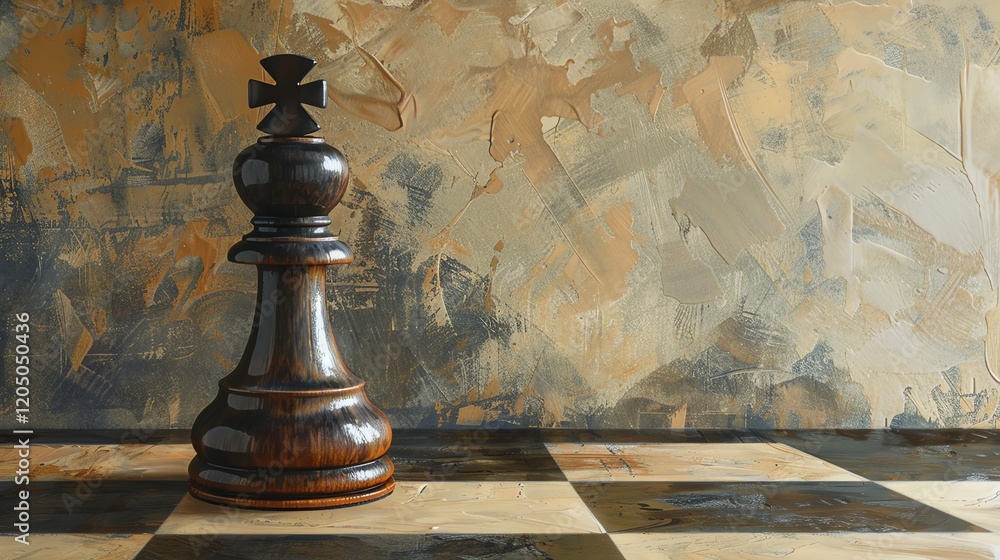 Poster the image is a 3d rendering of a chess king. the king is black and made of a shiny material. the bac
