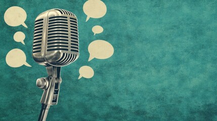 Fototapeta premium Communicative Microphone with Speech Bubbles
