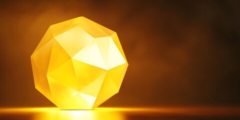 Glowing Golden Geometric Polyhedron Prism on Minimalist Background