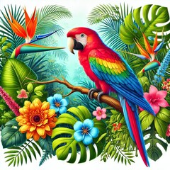Fototapeta premium Exotic Parrot in Lush Jungle