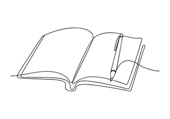 Continuous One-Line Drawing of an Open Book and Pen - Minimalist Study Illustration