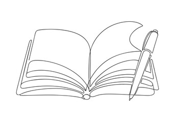 Continuous One-Line Drawing of an Open Book and Pen - Minimalist Study Illustration