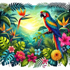 Obraz premium Exotic Parrot in Lush Jungle