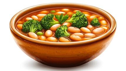Delicious Bean Soup with Broccoli and Peas in a Rustic Bowl.