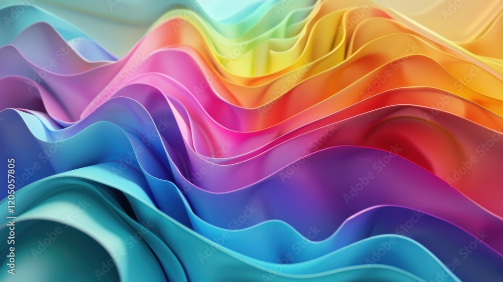 Poster a trendy abstract 3d rendering featuring a colorful wave gradient design.
