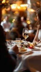 Elegant Dining Experience: Couple Sharing Dessert in High-End Restaurant Setting