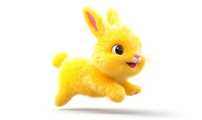 Yellow bunny hops, white background, 3D render, Easter