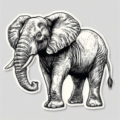 Obraz premium Detailed Black and White Line Art of a Majestic Elephant with Prominent Tusks and Large Ears on a Neutral Background