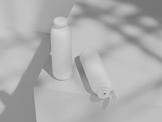 round plastic bottle mockup, flip top cap cylindrical cosmetic bottle packaging, tall liquid skincare and cosmetic bottle, personal care product tube packaging, round shape plastic water container