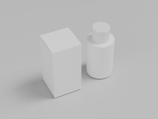 small cylindrical bottle and paper box mockup, PET plastic water bottle packaging, short liquid skincare and cosmetic bottle, personal care product tube packaging, flip top cap liquid container