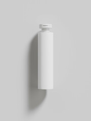 elegant cylindrical bottle mockup, front view PET plastic water bottle packaging, slim squeeze liquid skincare and cosmetic bottle, personal care product tube packaging, flip top cap squeeze container