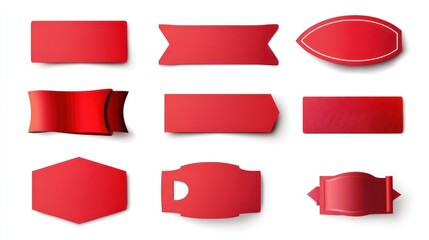 Red paper sticker label set collection isolated on white background 