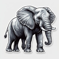 Elegant grayscale illustration of an adult elephant with detailed features and a clean white background perfect for various creative projects
