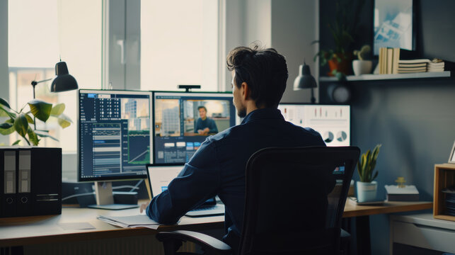 Virtual Investment Strategy Presentation in Modern Home Office for Remote Teams