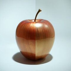 Half red, half gold shiny apple.