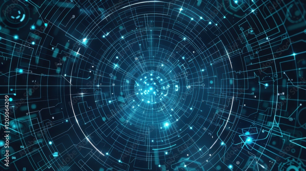 Poster a hand-drawn wireframe concept featuring an abstract, futuristic vector background with a tech-inspi