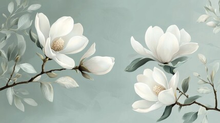 Elegant White Magnolia Blossoms on a Branch