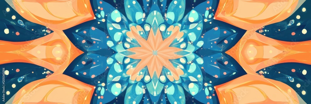 Aufkleber colorful abstract geometric pattern with blue, orange, and cream tones forming a symmetrical design.
