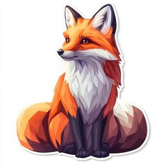 Stylized orange fox sticker with geometric shapes on a white background