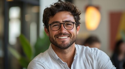 Obraz premium Smiling Man Wearing Glasses In Casual Attire